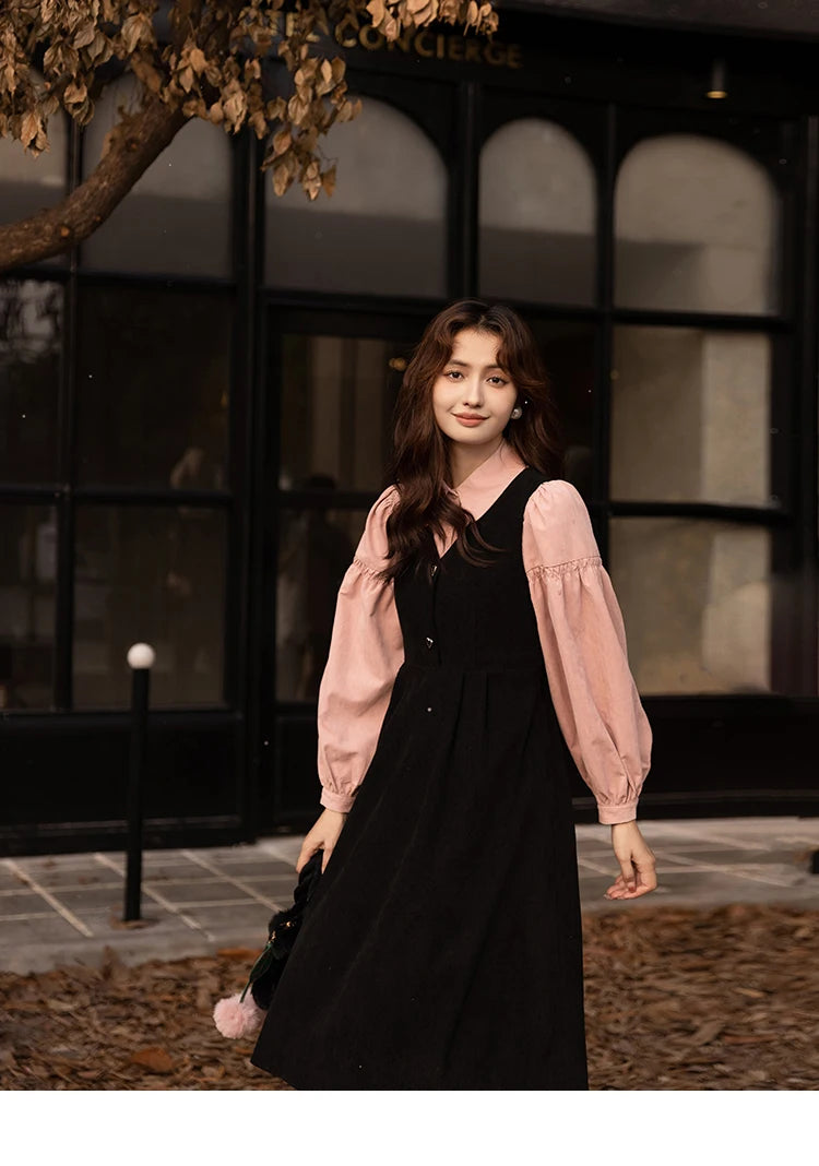 MISHOW Corduroy Strap Dress Autumn Winter French Retro Vneck Sleeveless Mid-Calf Dresses Elegant Solid Blouses MXB43L1246