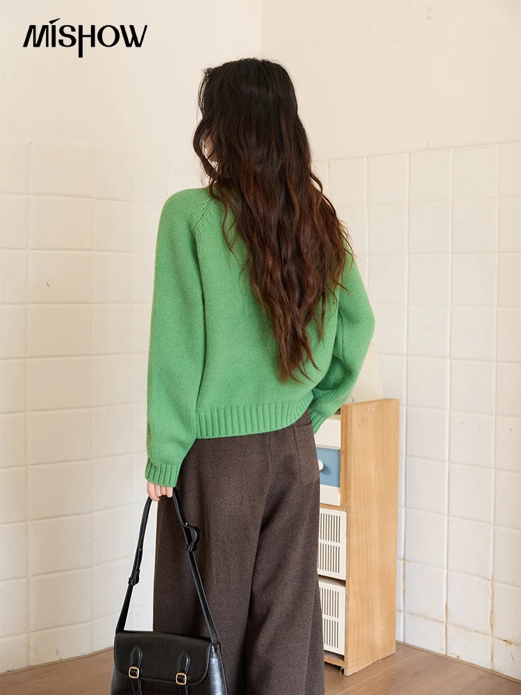 MISHOW Color Button Thickened Sweater for Women 2025 Winter Minimalist Loose Crew Neck Long Sleeves Cardigan Ladies MXE88Z2688