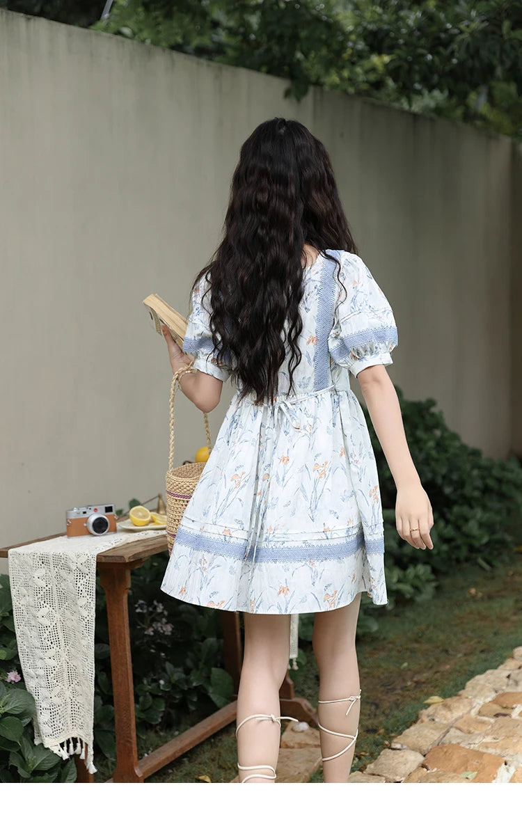 MISHOW Ink Wash Printed Fabric Dress for Women 2025 Summer French Oil Painting Square Neck Splicing Lace Doll Dresses MXD29L1932