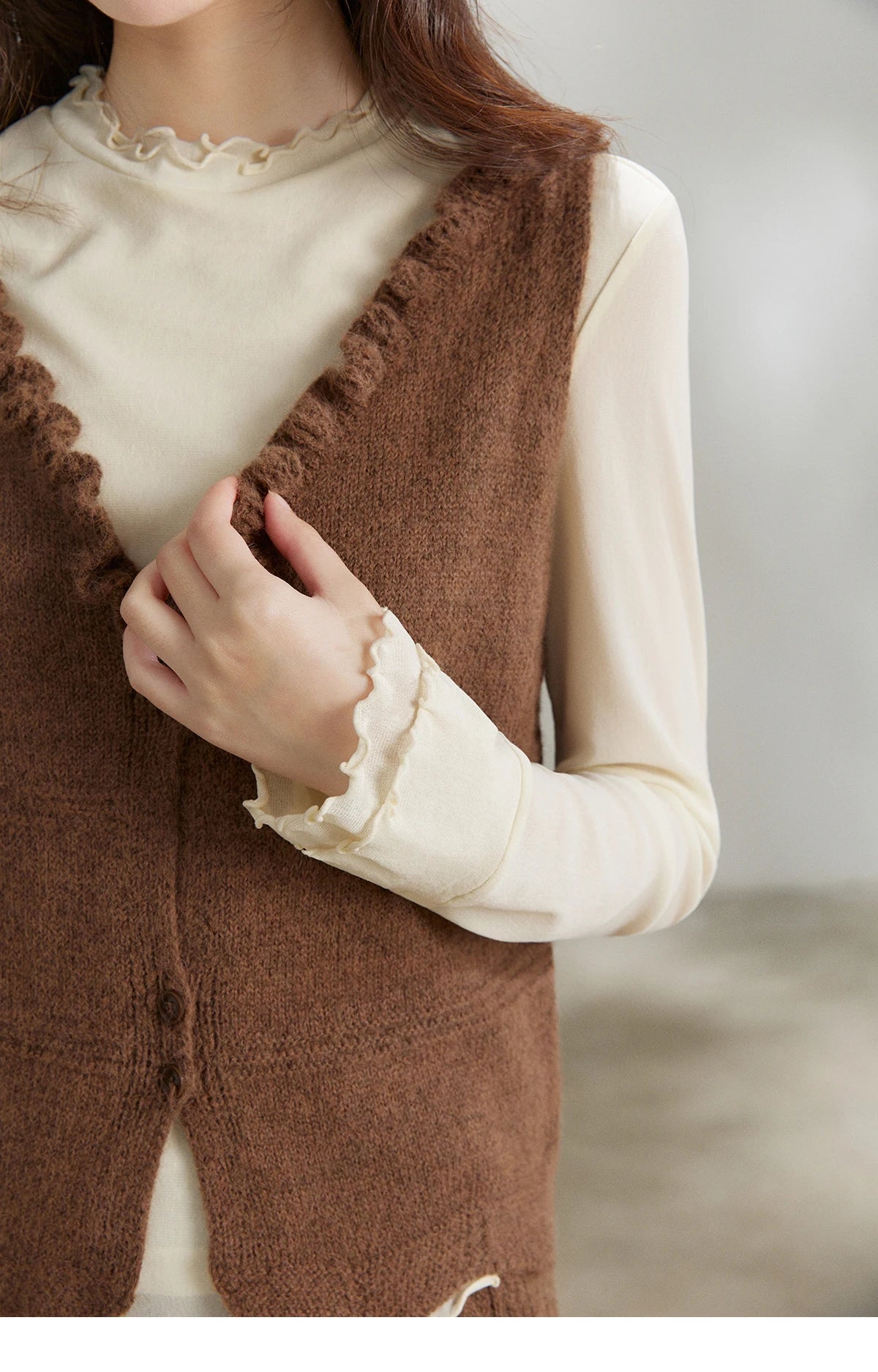 MISHOW Women's Brown Two-Piece Set 2026 Spring Knitted Vest V-Neck Cable Knit Maxi Skirt Casual Retro Warm Outfit MXF11T1460