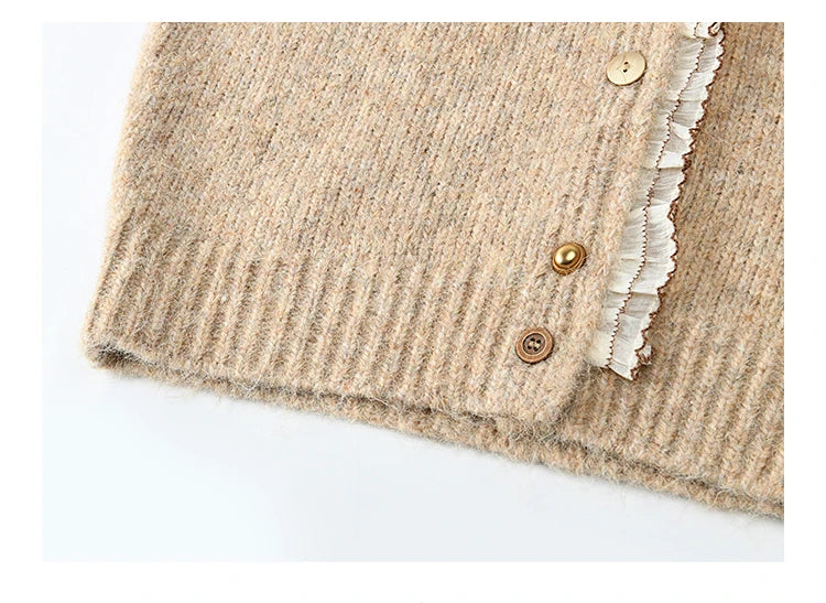 MISHOW Spliced Lace Knitted Cardigan O-Neck Sweaters Women Button Design Temperament Long Sleeved Tops Office Lady MXD58Z0998