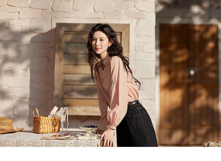 MISHOW French Polo Neck Long Sleeve Shirt Women's Spring Summer 2025 Elegant Sweet Cute Casual Tops Solid Shirts MXE11C0388