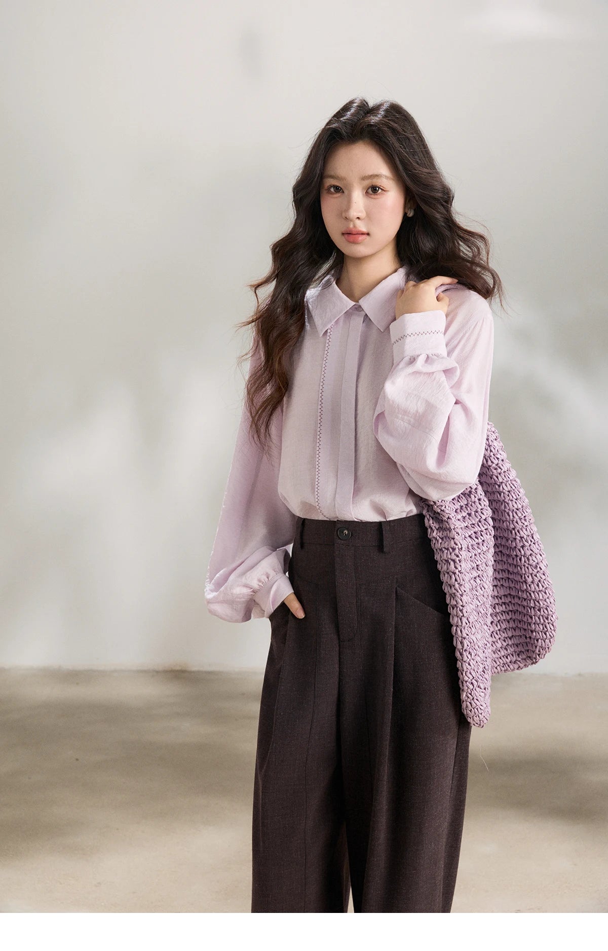 MISHOW Women's Dark Purple Wide Leg Pants 2026 Spring High Waist Pleated Pants Back Elastic Waist Casual Trousers MXF13K1204