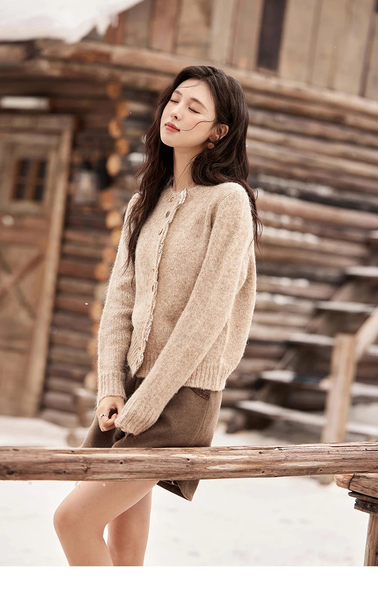 MISHOW Spliced Lace Knitted Cardigan O-Neck Sweaters Women Button Design Temperament Long Sleeved Tops Office Lady MXD58Z0998