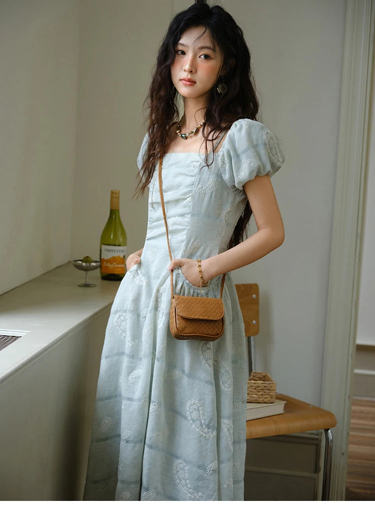 MISHOW Women's Puff Sleeve Dress 2025 Summer Fashion Paisley Embroidery Lady Pocket Dresses Vacation Women's Clothing MXE34L2265