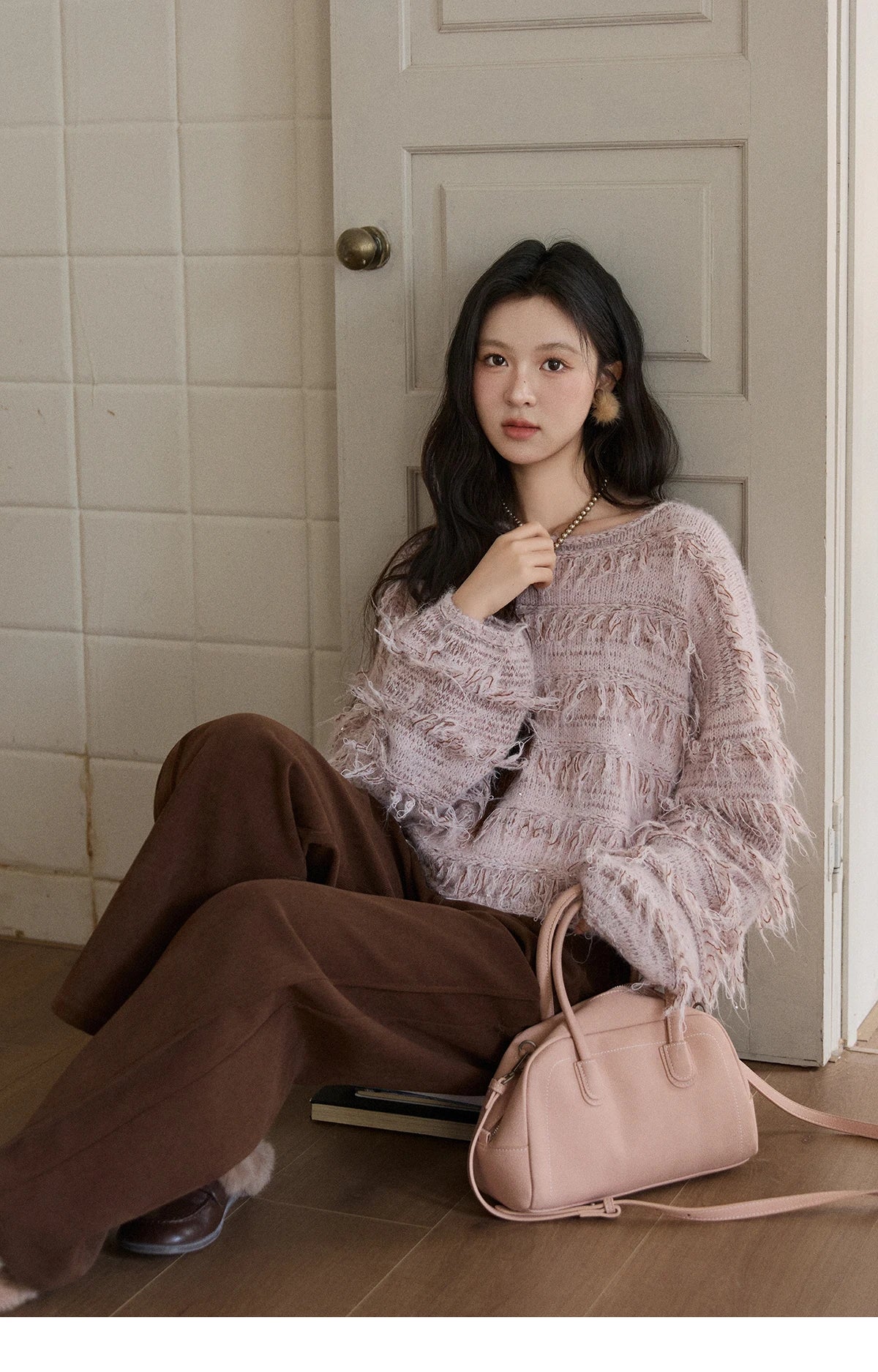 MISHOW Tassel Bead Wool Blended Sweater Autumn Winter 2025 Elegant Thick Knitted Sweater Loose Warm Tops Office Lady MXE90Z2822
