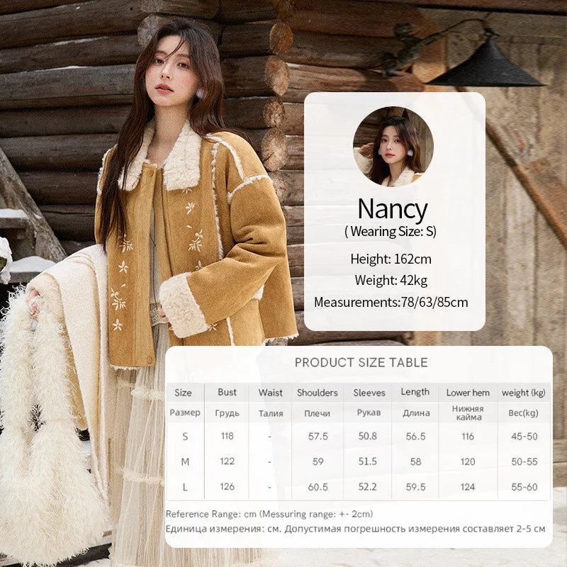 MISHOW Woman Elegant Jacktes 2025 Winter Floral Embroidered Fur Sheath Coat Retro Commute Plush Lapel Warm Short Coat MXE87W0918