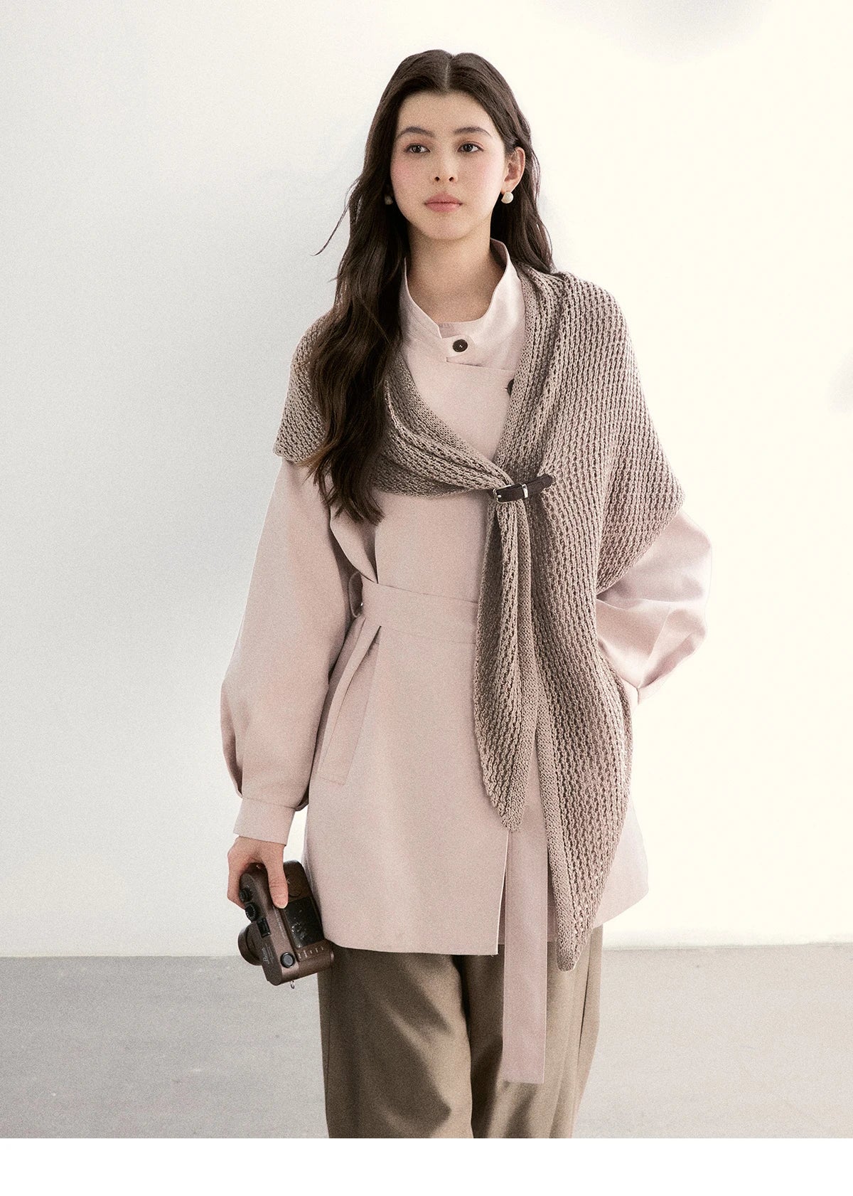 MISHOW Women's Dusty Pink Trench 2026 Spring Stand Collar Belted Coats Raglan Sleeve Casual Mid-Length Windbreaker MXF108W1002