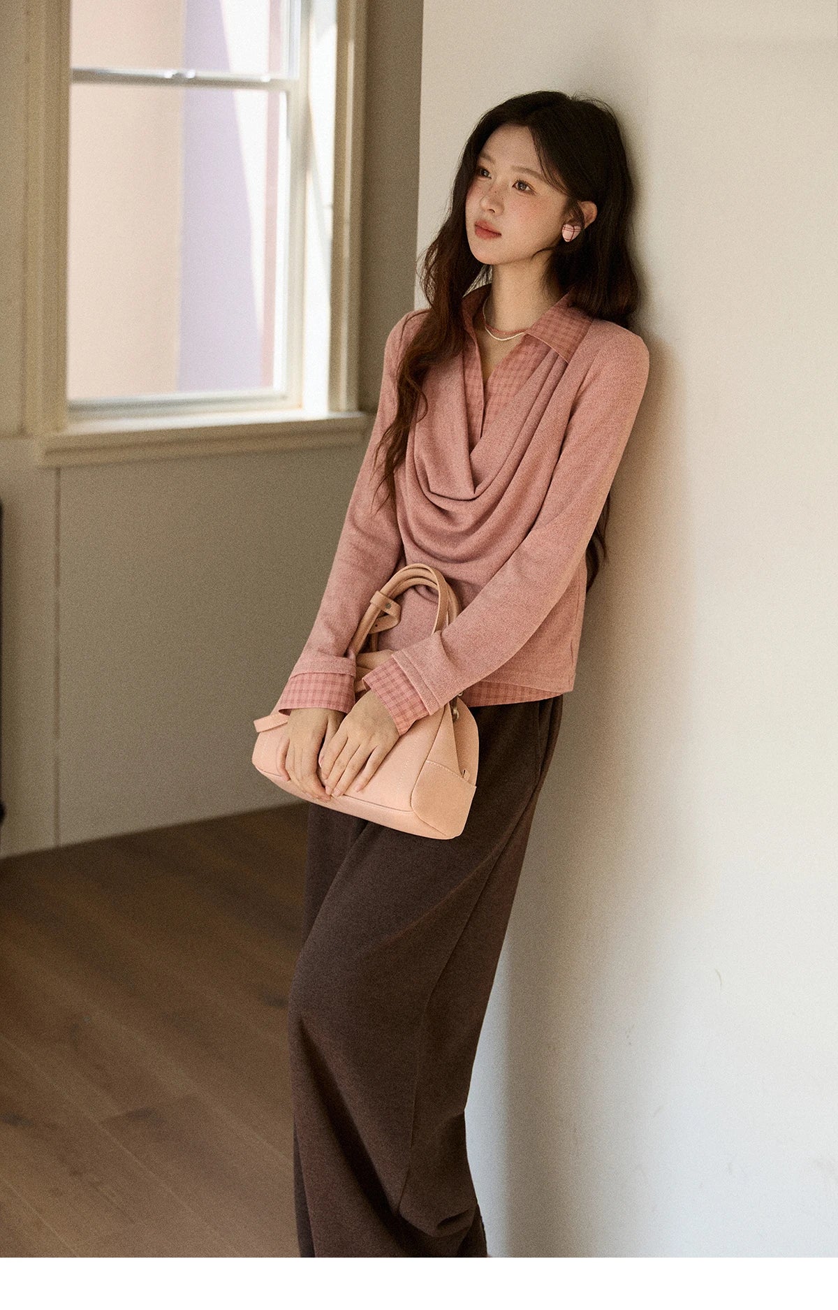 MISHOW Brown Wide-leg Pants for Women2025 Winter Thickened Warm Drawstring Waistband Retro Casual Trousers Woman MXE87K1126