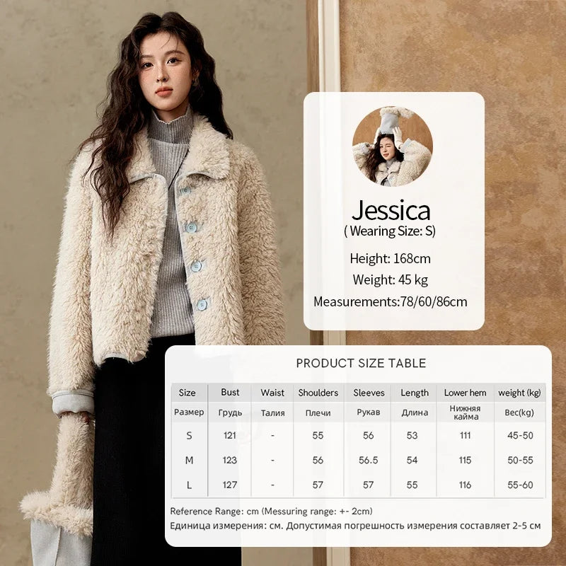 MISHOW Lamb Wool Jacket Women Suede Plush Thick Coat Spliced Turn-Down Collar Sweet Soft Senior Jacket Office Lady MXD59W0753