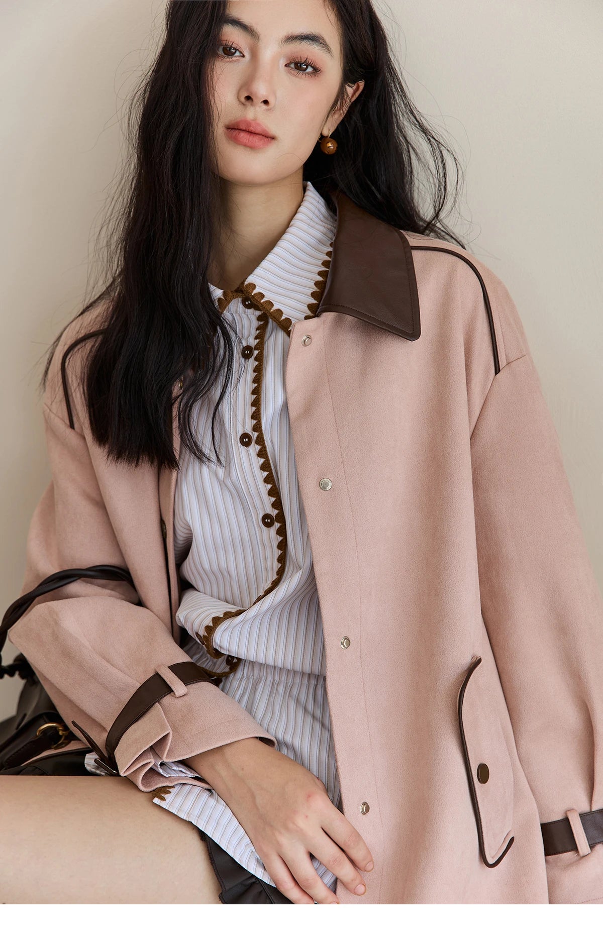 MISHOW Pink Jacket for Women 2025 Autumn New Commute Sweet Style Turn-down Collar Long Sleeve Mid-length Jacket MXE45W0845