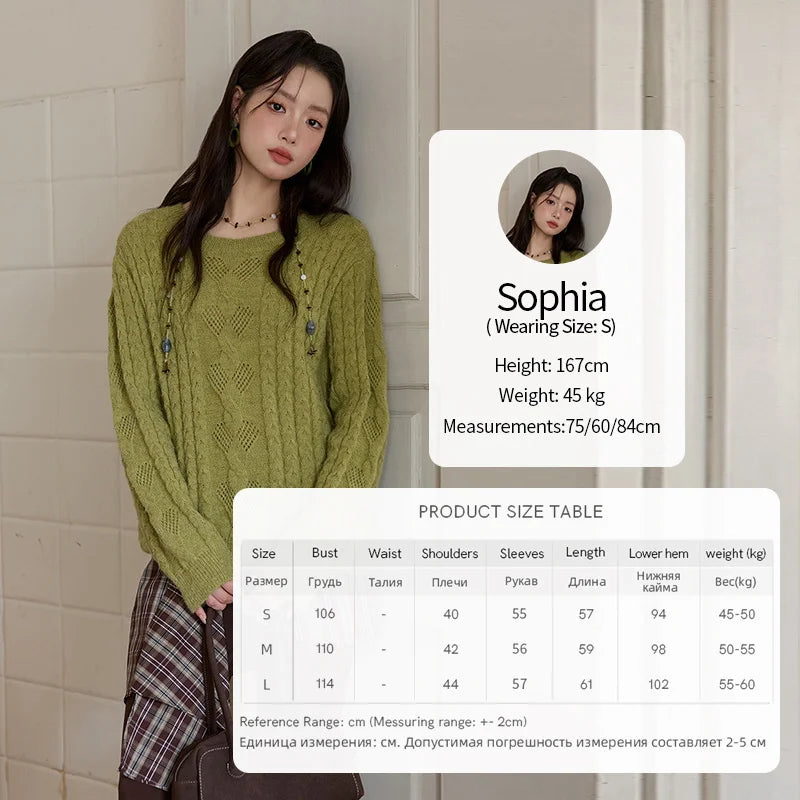 MISHOW Sweater for Woman 2025 Autumn Winter Green Retro Twisted Rope Hollow Design Loose Knit Top Luxury Commuter MXE49Z2520