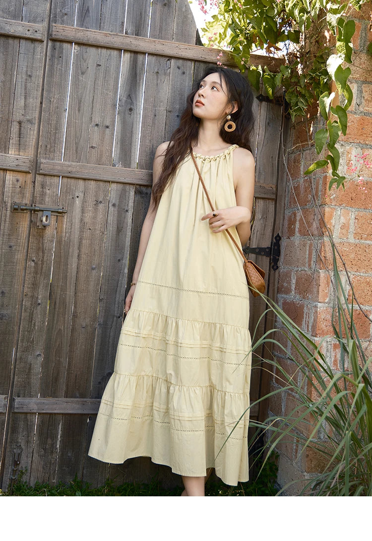 MISHOW Women's Twists Neck Strap Dress 2025 Summer New Female Fashion Sleeveless Twist Hollow Lace Up Cake Dresses MXE39L2383