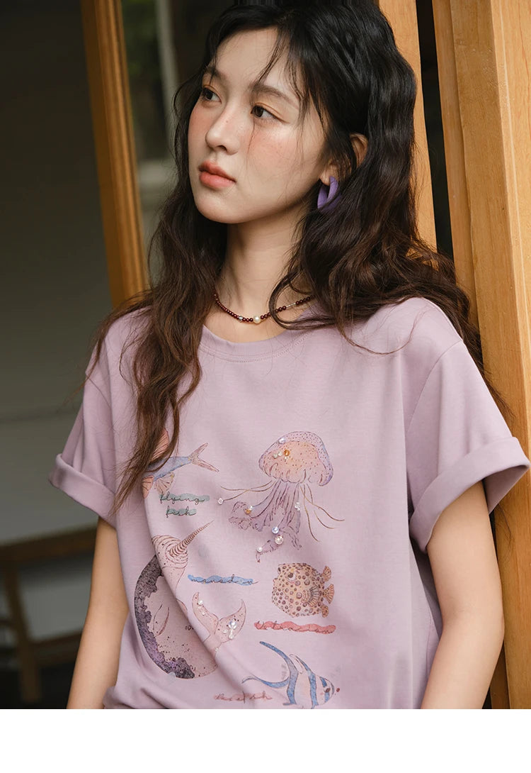 MISHOW Fashion Print T-shirts for women 2025 Summer New O-Neck Loose Casual Short Sleeve Cotton Top Female Clothing MXE36T0575