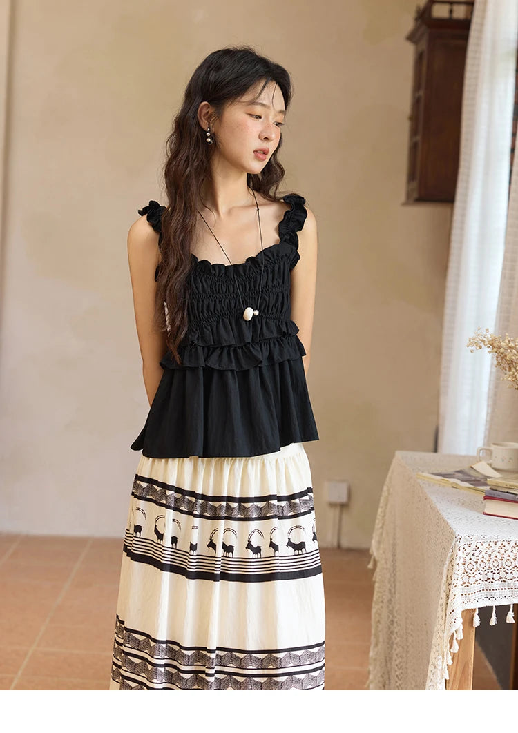 MISHOW Women's Bohemian Print Half Skirt 2025 Summer New Office Lady Fashion High Waist A-line Large Swing Skirt MXE36B0755