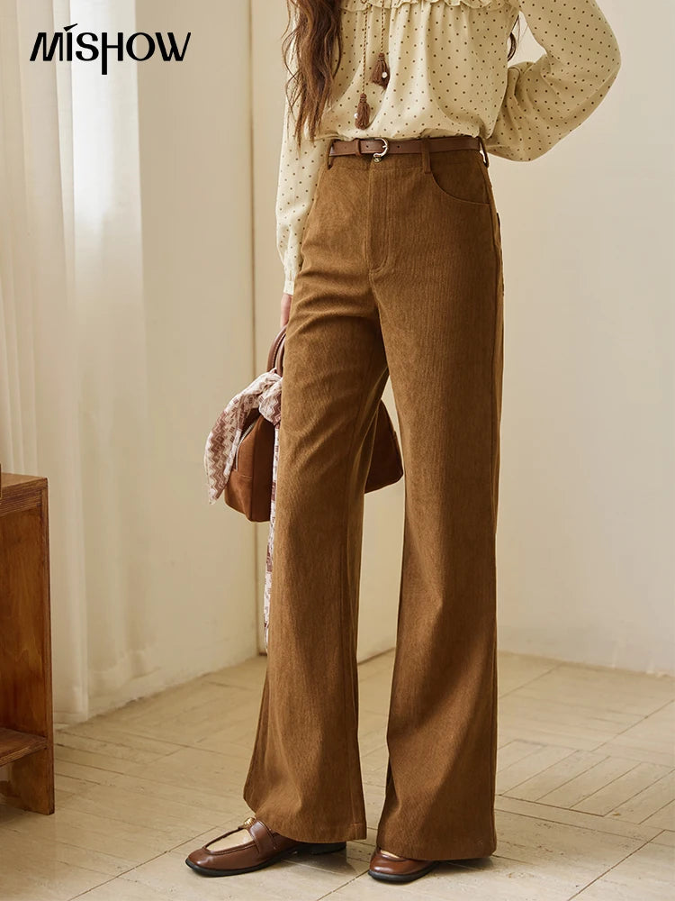 MISHOW Women Pants 2025 Autumn Vintage Corduroy Flare Pants Solid Casual Slim Straight Wide-Leg Pants Woman Clothes MXE45K1069