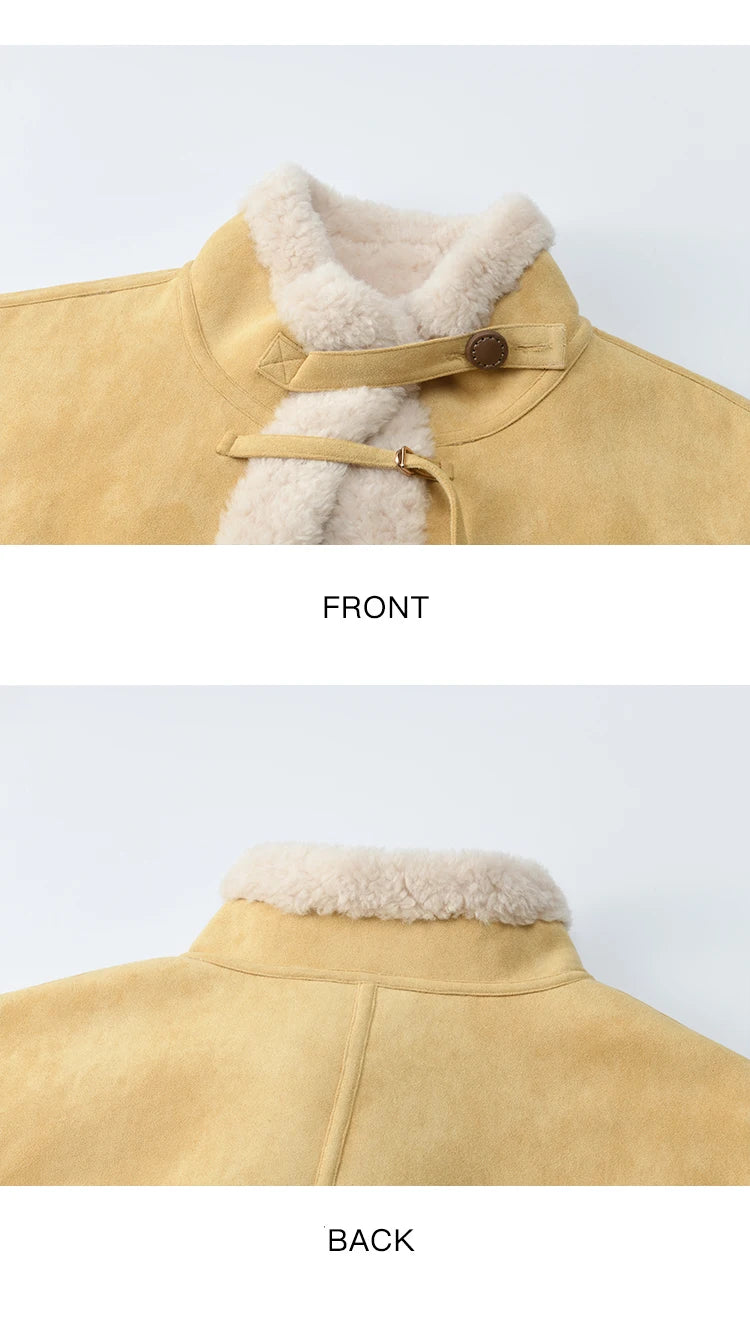 MISHOW Woman Yellow Jackets 2025 Winter Suede Fur Collar Short Coat Luxury Comfortable Single-breasted Commuter Coat MXE89W0897