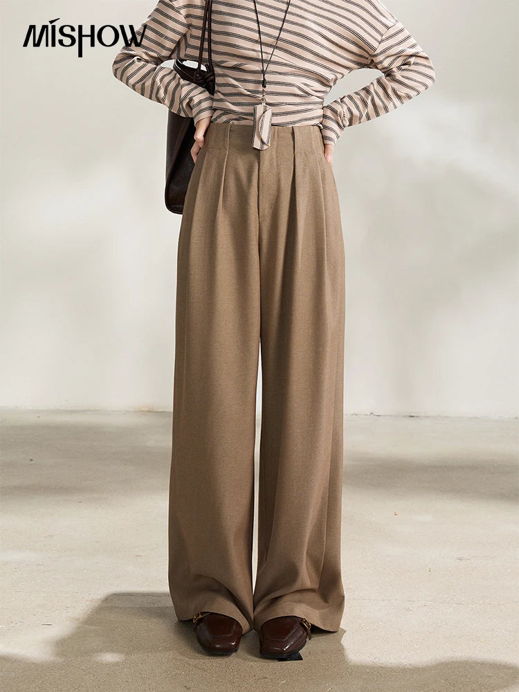 MISHOW Women's Camel Wide Leg Pants 2026 Spring High Waist Pleated Pants Office Lady Versatile Loose Casual Trousers MXF108K1007