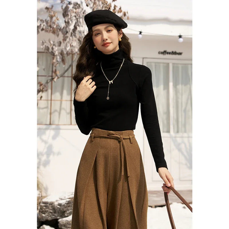 MISHOW Mock Neck Bottoming Shirt Long Sleeve Inner Tops for Women 2023 Autumn Winter New Fashion Warm Slim T-shirt MXC58Z0290