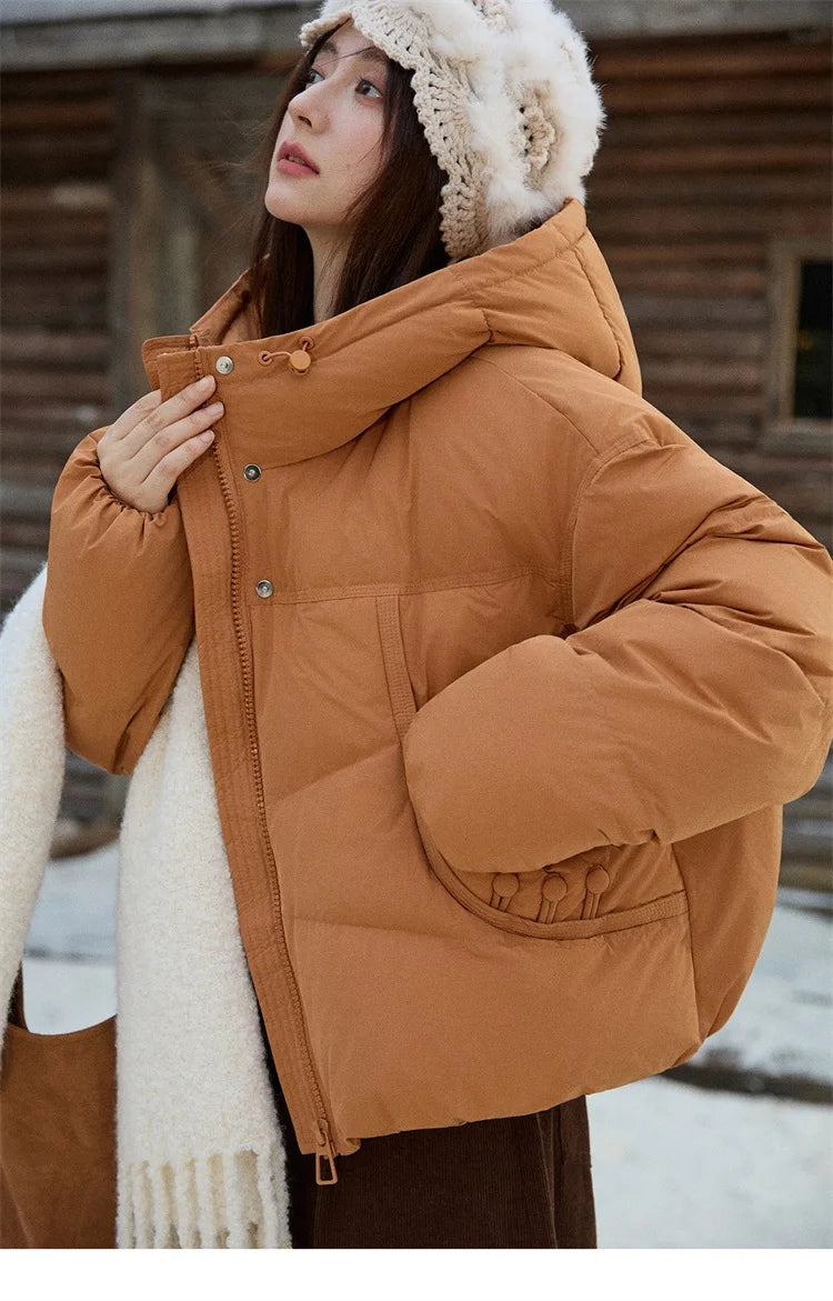 MISHOW Women's Short Coat with 90% White Duck Down Filling Windproof Down-proof Hooded Jacket Lightweight Warm Coat MXE51Y0080