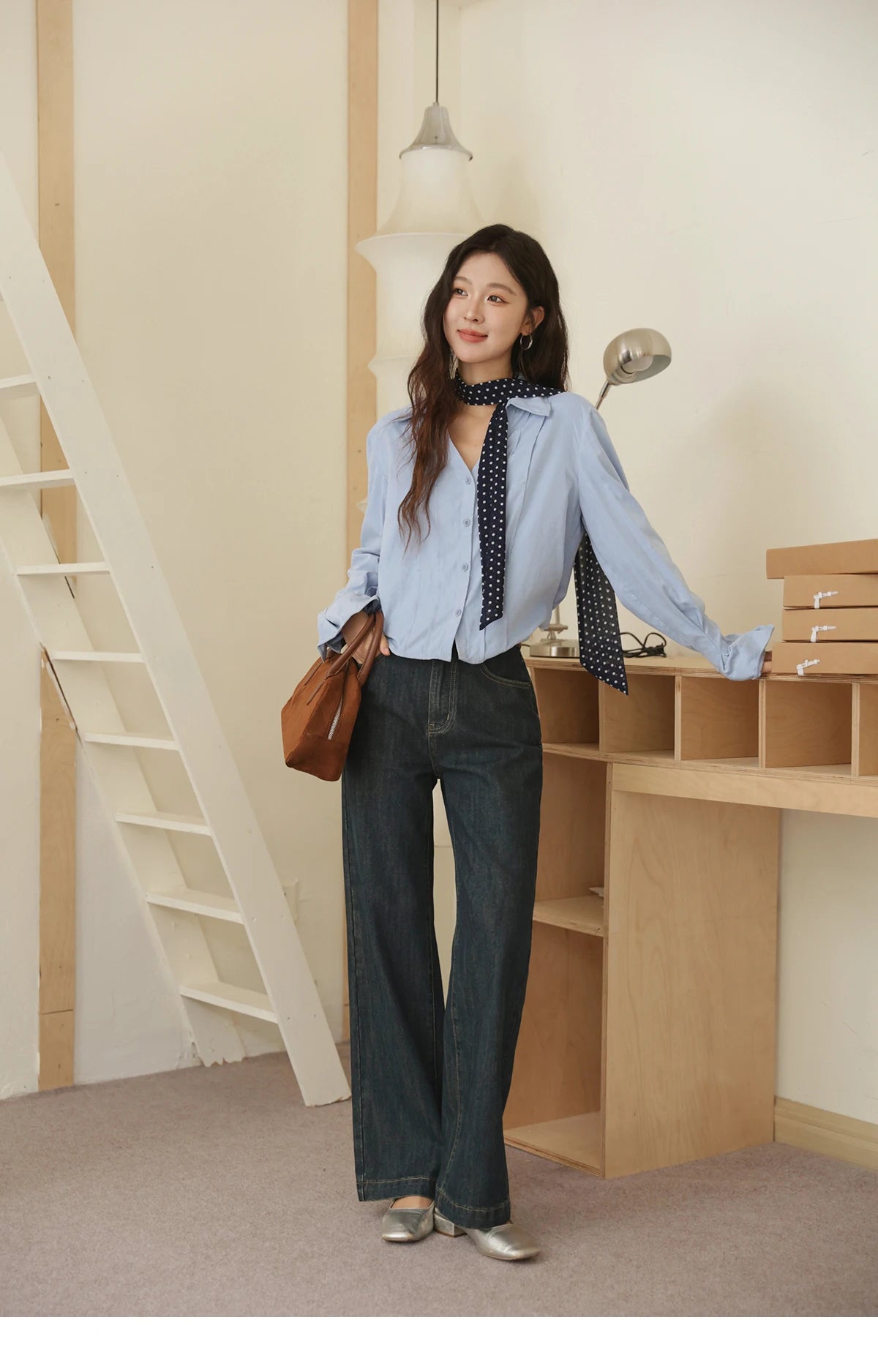 MISHOW Blue Peach Skin Velvet Shirt for Women Autumn 2025 Lapel V-neck Shirts Female Pleated Cuffs Tops Office Lady MXE44C2392