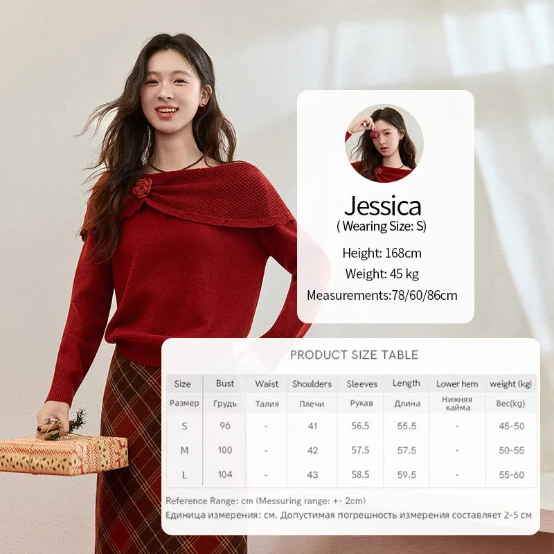 MISHOW New Year Christmas Women's Red Sweater 2025 Autumn Winter Soft Elegant Sweaters 3D Flower Alpaca Knitted Tops MXE94Z2889