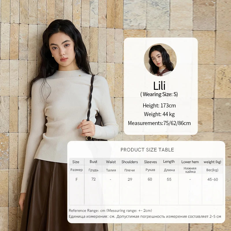 MISHOW Woman Long-sleeved Tops 2025 Autumn Winter Minimalist Mock Neck Knited Top Commute Casual Slim Pullover Woman MXE48Z2583