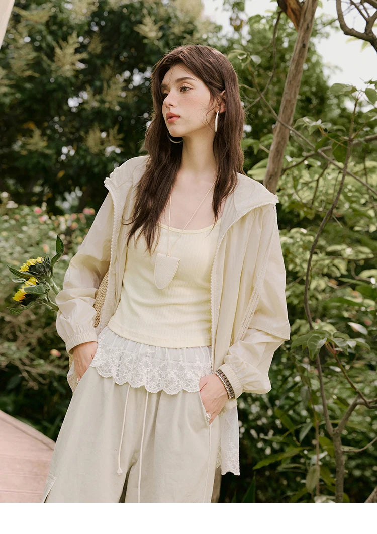 MISHOW Apricot Cargo Pants for Women in Summer 2025 Lace Patchwork Casual Pants Drawstring Elastic Waisted Trousers MXE33K0935