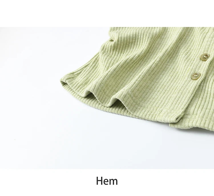 MISHOW Green Plaid Knitted Top 2025 Spring Lotus Leaf Sleeves Tees Slim Long Sleeve Curled Collar Single Breasted Top MXE14Z1152