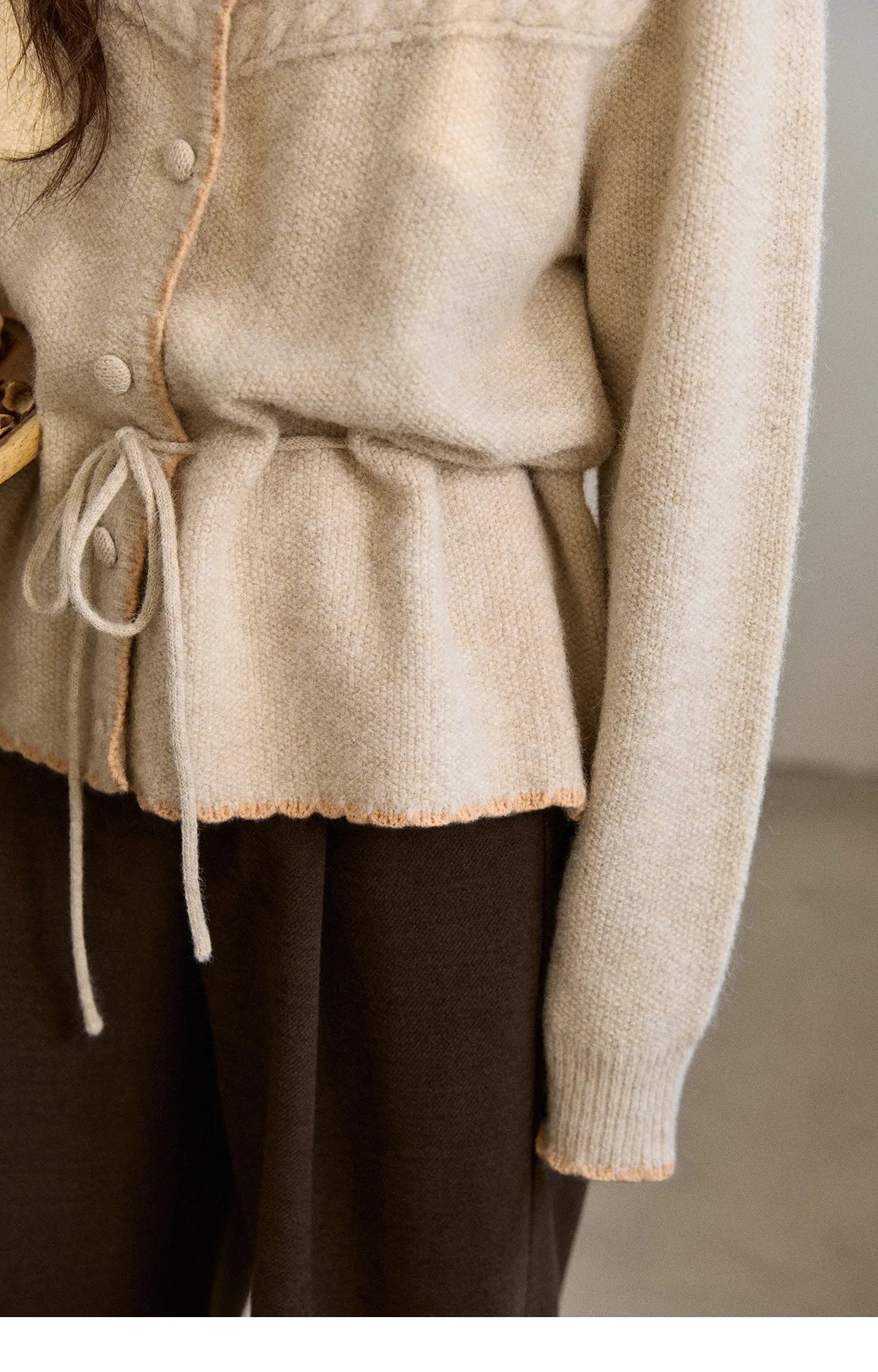 MISHOW Women's Apricot Hand-Embroidered Cardigan 2025 Winter Wool Blend Sweater Waist Tie Crochet Thick Warm Knitwear MXE87Z2702