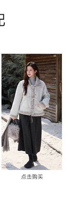MISHOW Suede Imitation Mink Fur Coat Women Winter 2025 Retro Thick Plush Lace Up Coat Warm Lapel Jackets Office Lady MXE90W0921