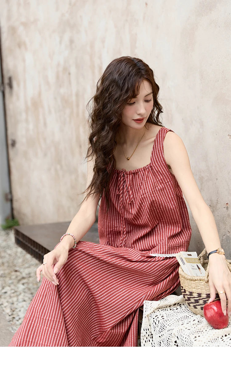 MISHOW French Red Stripe Tank Blouse Elastic Waist Skirt Separately Women 2024 Summer Slim Vacation Strap Waist Skirt MXD30X1631