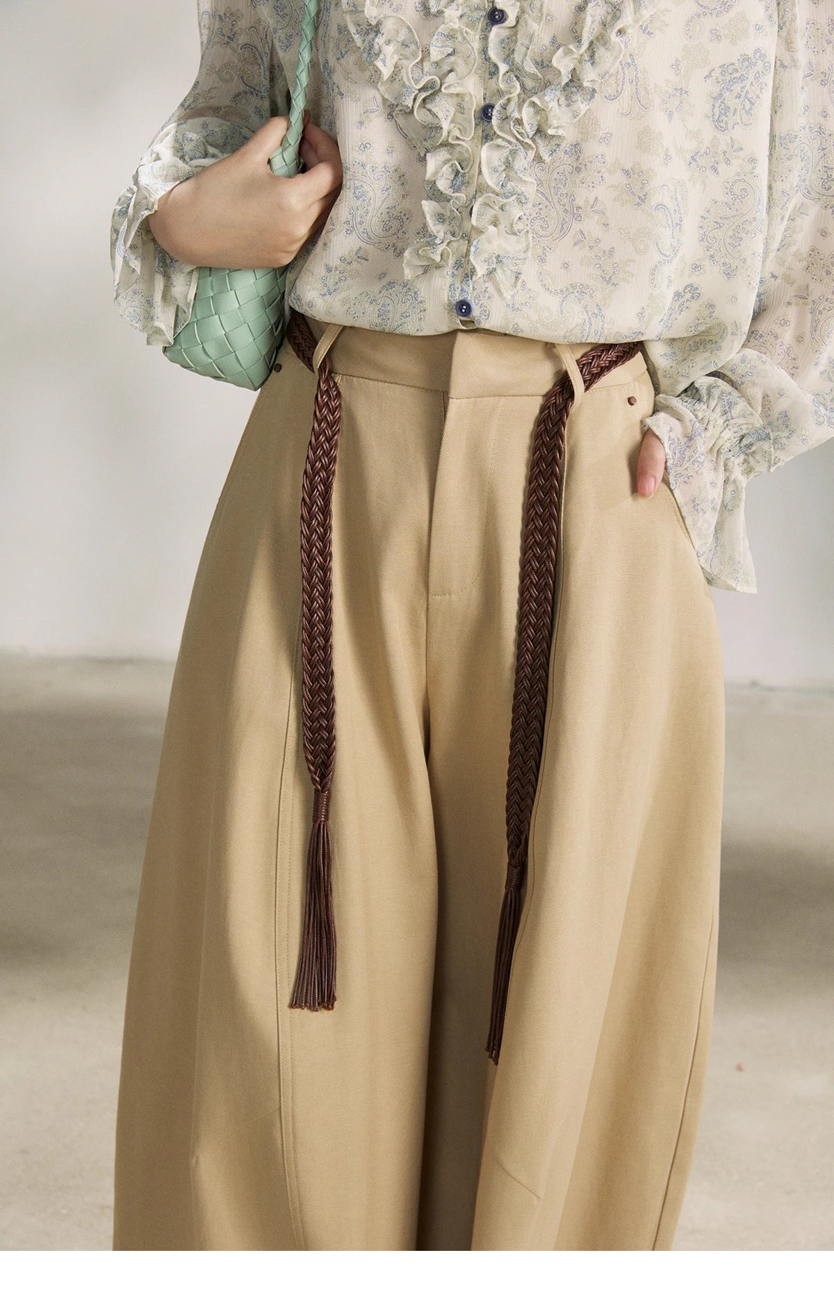 MISHOW Women's Khaki Wide Leg Pants 2026 Spring High Waist Belted Pants Rear Fake Pocket Design Casual Loose Trousers MXF13K1237