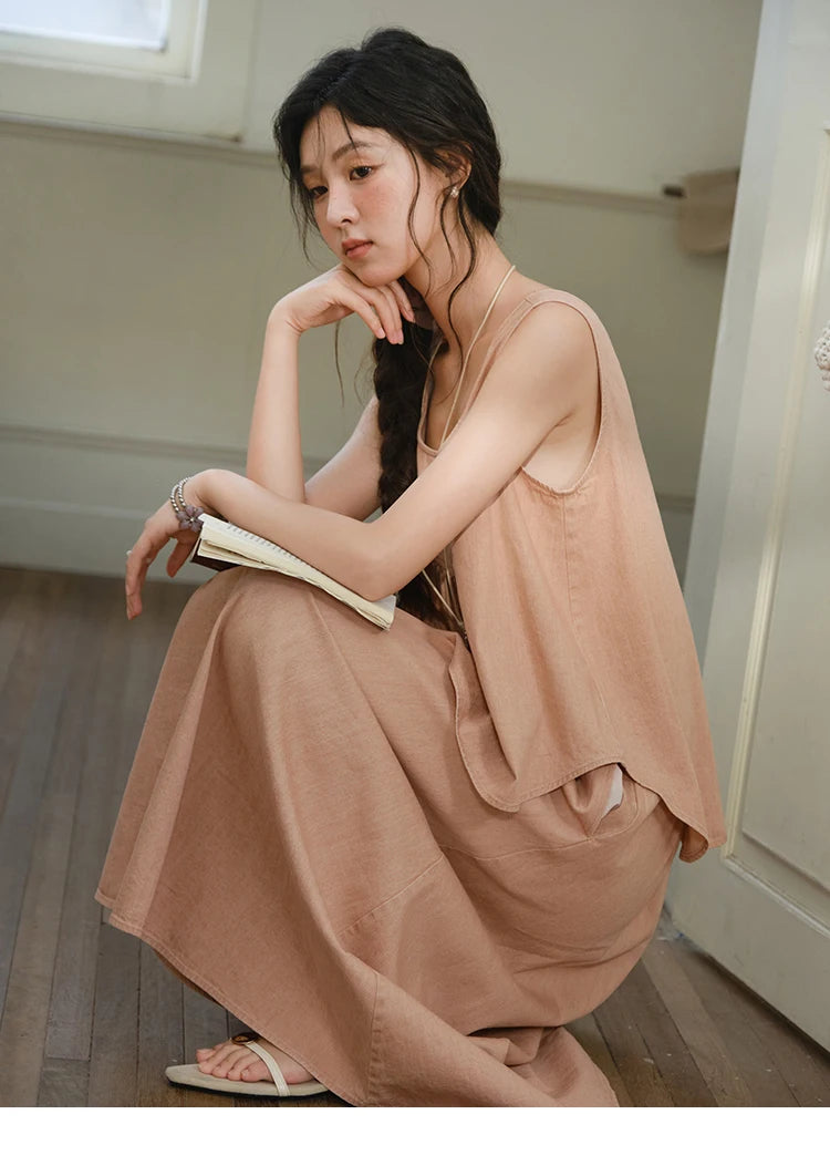 MISHOW Ladies 2 Pieces Set 2025 Summer New U-shaped Collar Sleeveless Top Fashion A-line Skirt Set Women's Clothing MXE35T0606