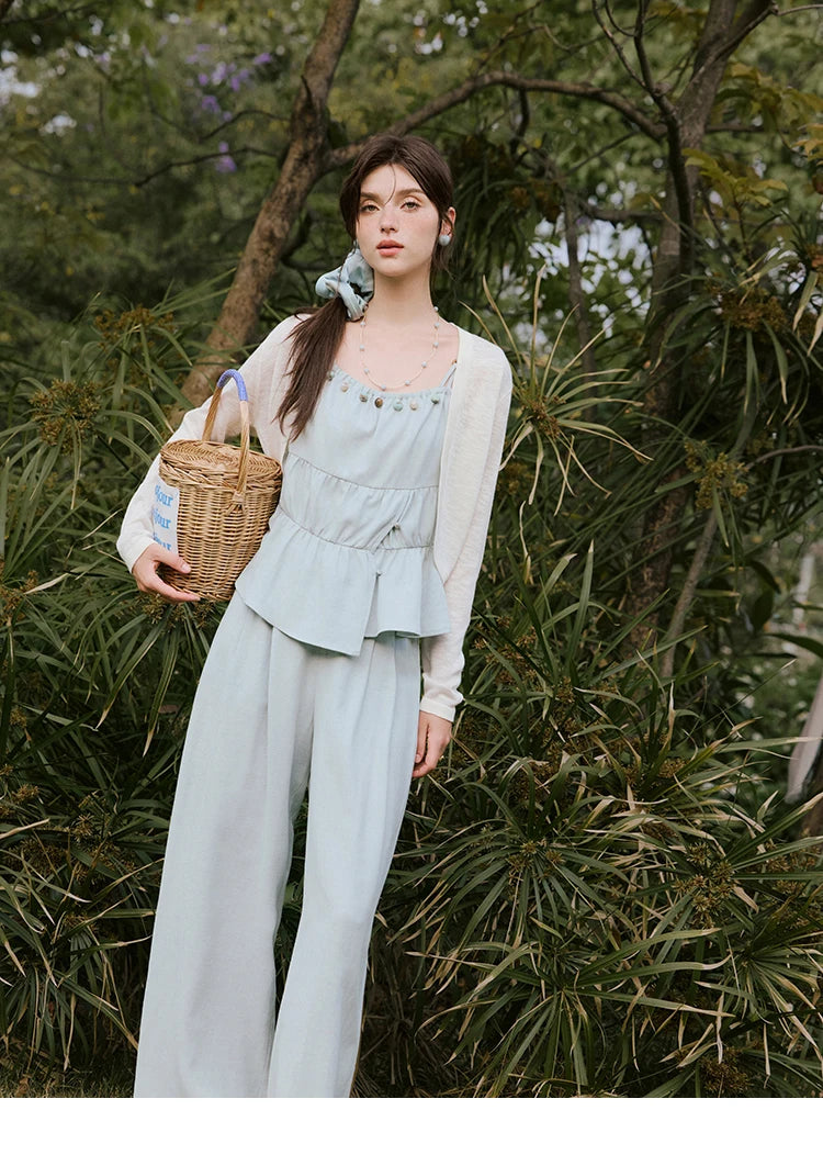 MISHWO Office Lady Summer Camisole Pant Sets for Women 2025 Solid Sleeveless Tops High Waist Loose Pants Female New MXE33T0547