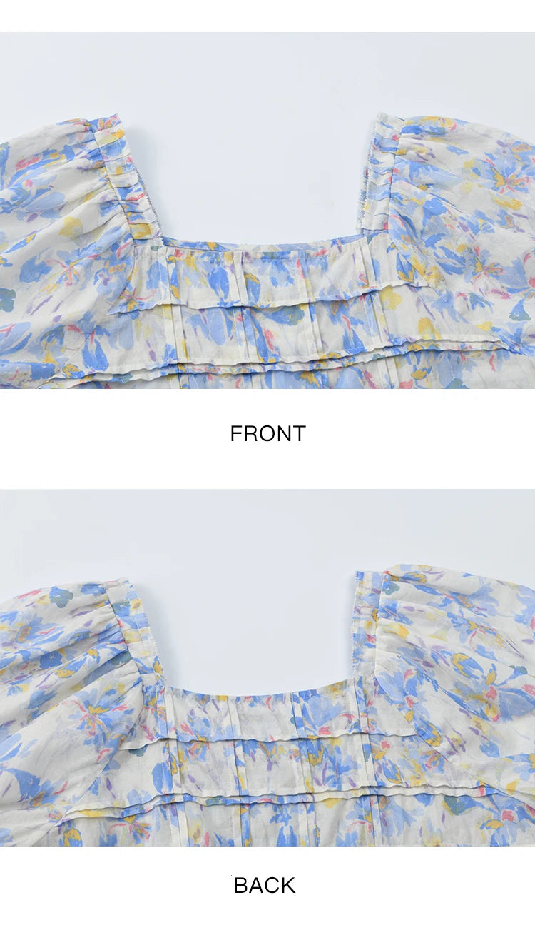 MISHOW Fashion Square Neck Puff Sleeve Blouse for Women 2025 Summer New French Sweet Loose Print Top Ladies Clothing MXE39X1937