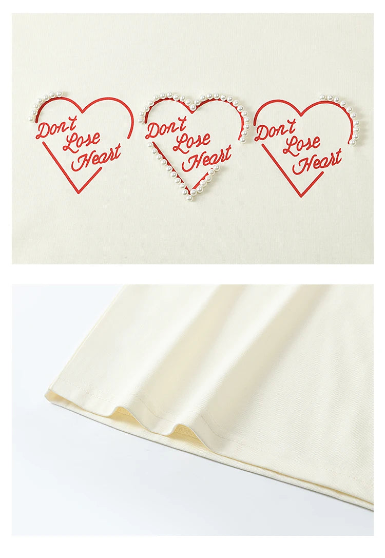 MISHOW Apricot Short Sleeved T-shirt Women 2025 Spring New Casual Versatile Heart Print Positive Shoulder Tops Outer MXE11T0491