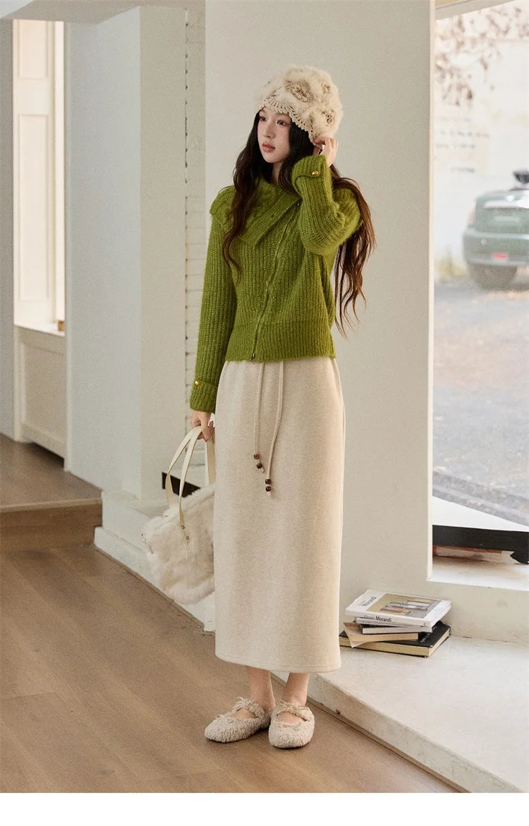 MISHOW Woman Brown Skirt 2025 Retro High Waist Loose Fitting Half Body Skirt with Back Split Straight Leg Long Skirt MXE90B2447