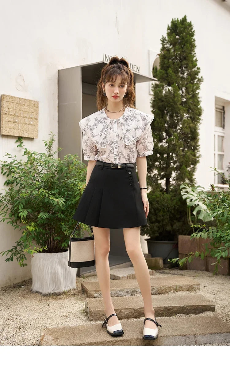 MISHOW Women's Pleated Short Skirt 2023 Summer College Style Solid High Waist Button A-LINE Above Knee Mini Skirts MXC37B0043