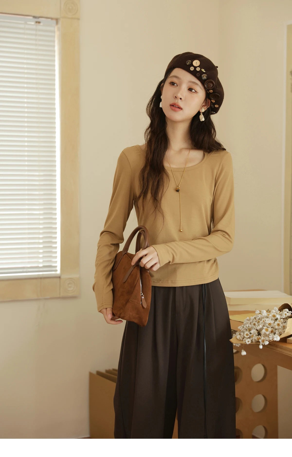 MISHOW Elastic Knitted T-shirts for Women Autumn 2025 Hanging Neck Strap Tees Pleated Waist Slim Long Sleeved Top MXE42T0720