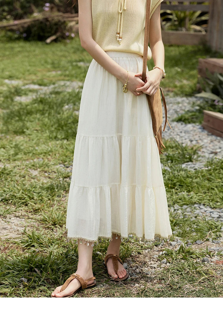 MISHOW Office Lady Summer Skirt Women New 2025 Solid Elastic Waist Shell Webbing A-line Skirts Woman Fashion Slimming MXE33B0708