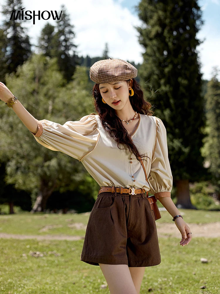 MISHOW High Waist Loose Casual Short Pants for Women Spring Autumn 2024 Versatile Slim Solid Straight Leg Shorts MXD41K0721