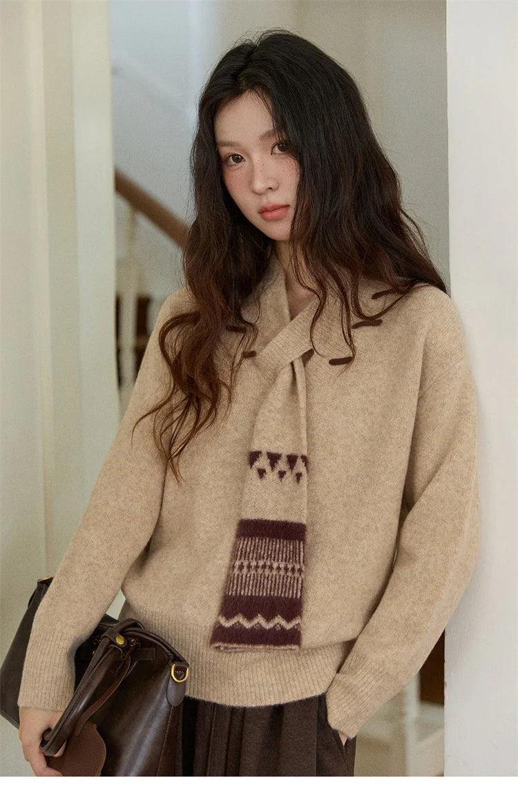 MISHOW Women V-neck Knit Top 2025 French-style Elegant Workwear Long-sleeved Yellow Pullover Women's Winter Clothing MXE87Z2771