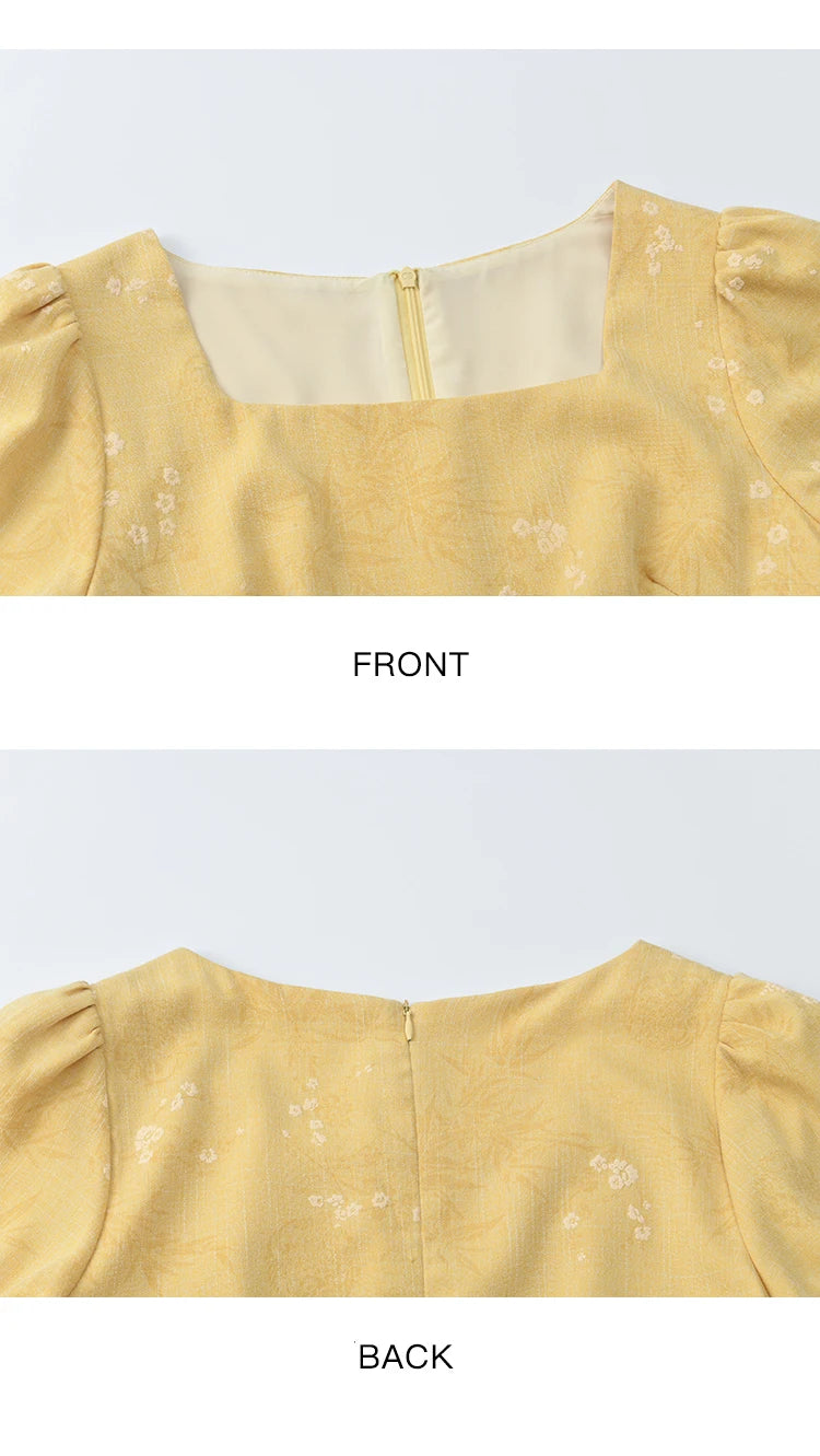 MISHOW Women's Clothing Fashion Square Neck Puff Sleeve Dress Summer 2025 New Bamboo Leaf Jacquard Pattern Dresses MXE39L2415