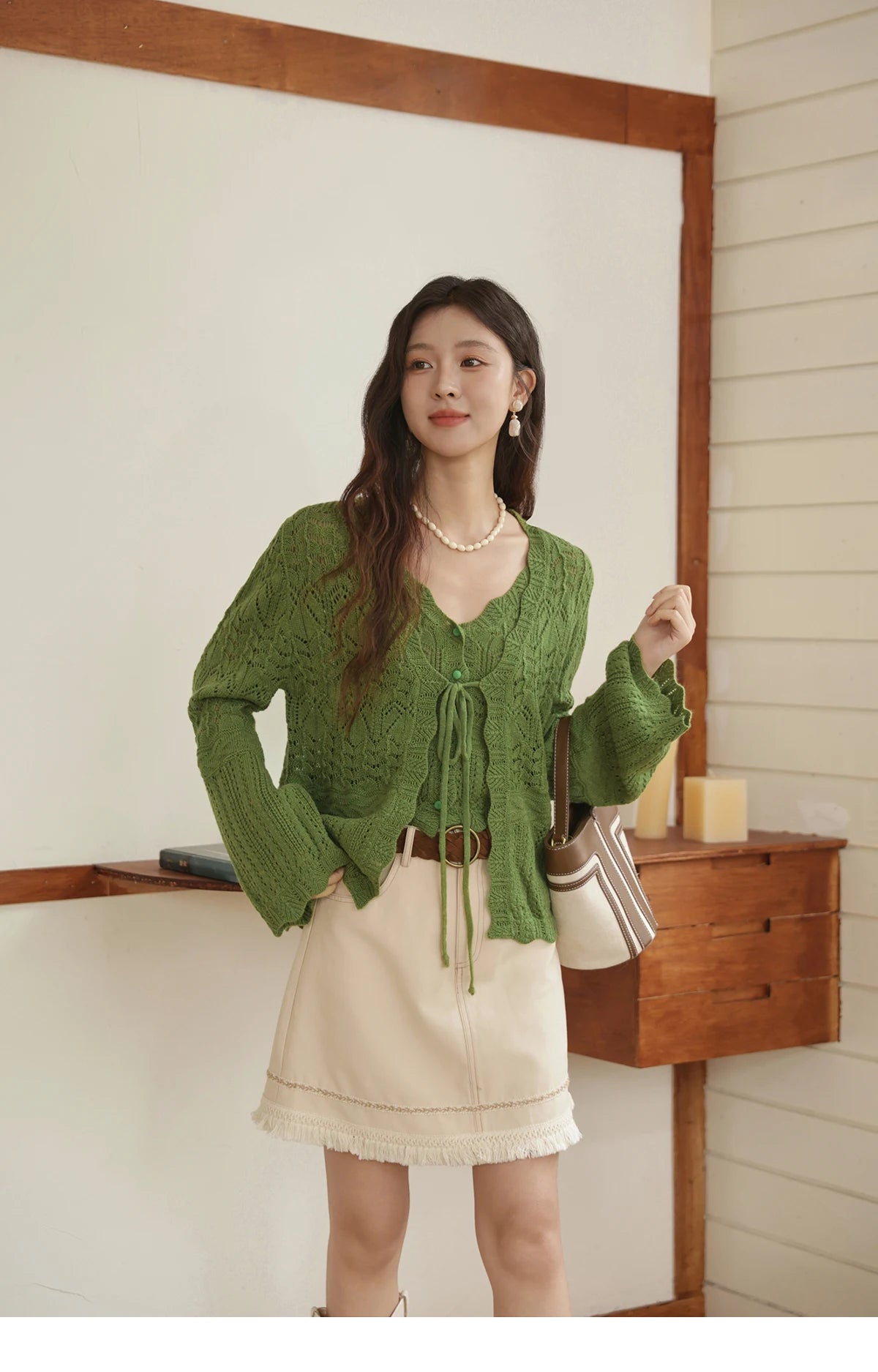 MISHOW Women's Wool Knitted Suit Autumn 2025 Flared Sleeves Lace-up Cardigan Single-breasted Camisole Two-piece Set MXE42T0717