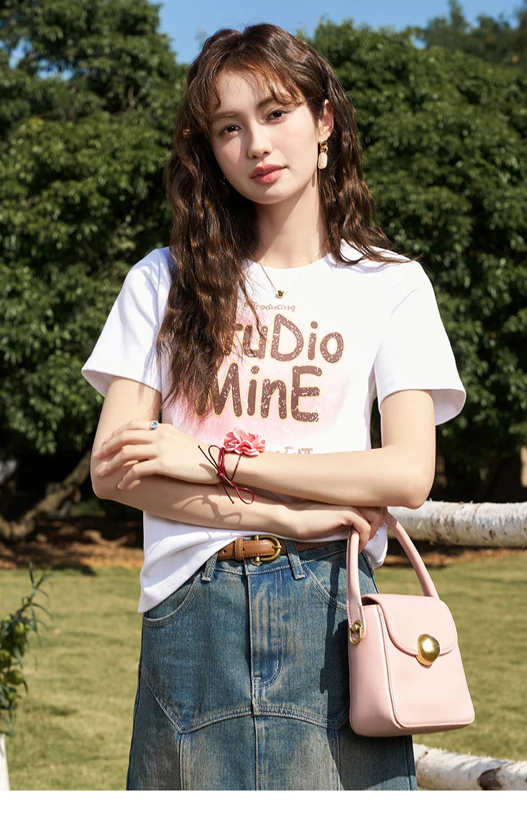 MISHOW Letter Print Short Sleeve T-shirt for Women 2024 Spring Summer New Loose Casual Tshirt Woman Crew Neck Tee Top MXD13T0164