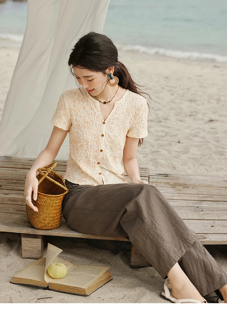 MISHOW Print Casual Summer T-shirts Women 2025 New Short Sleeve V-neck Thin Knitted Shirt Female Fashion Breathable MXE31Z1234