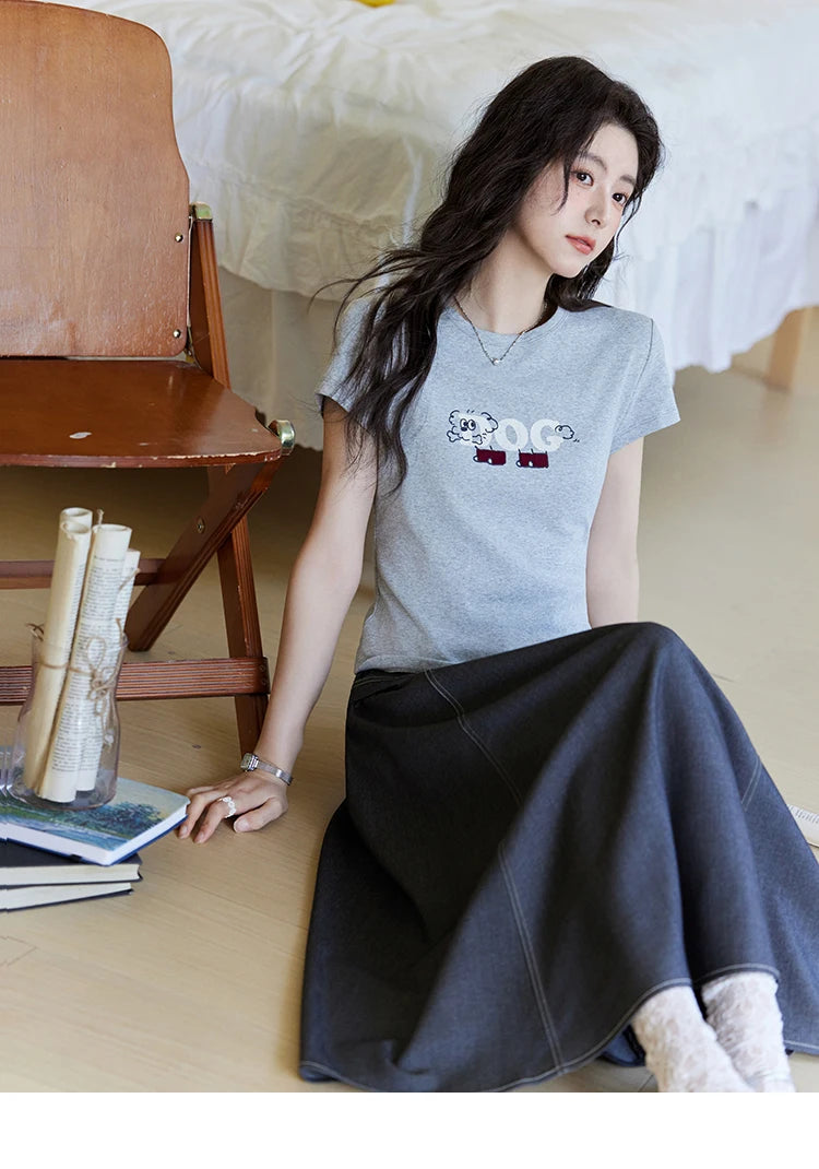 Mishow Cartoon Print Round Neck Tee MXE13T0495