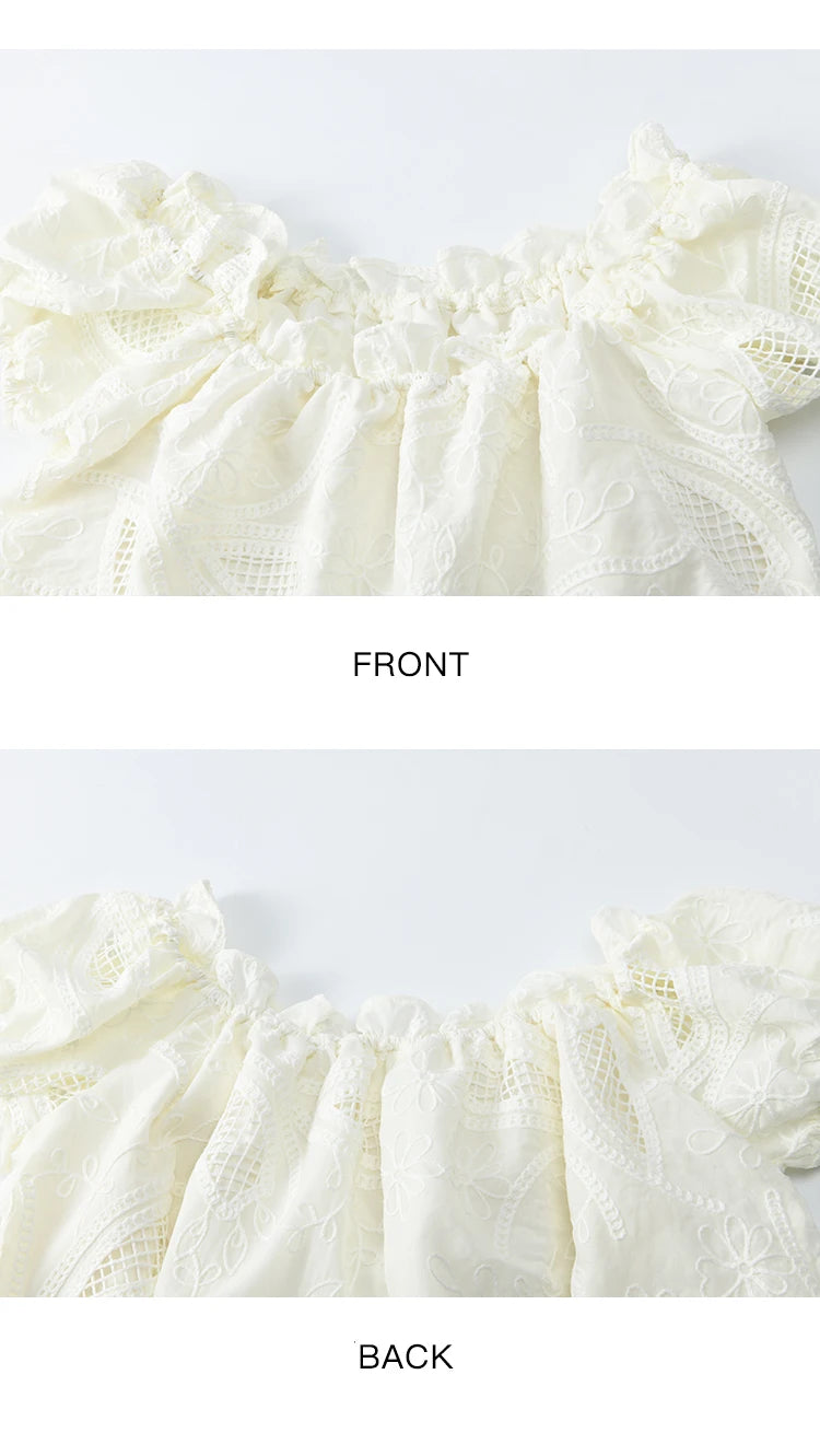 MISHOW French Summer Shirts Women New 2025 Slash Neck Short Sleeve Solid Lace Blouses Female Fashion Slim Tops Lady MXE35X1775