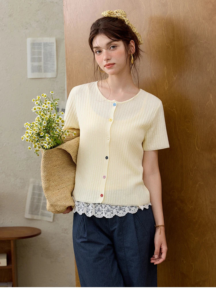 MISHOW Casual Summer Cardigan Women 2025 Short Sleeve Round Neck Solid Thin Knitted Pullovers Female Slimming Tops MXE34Z1268